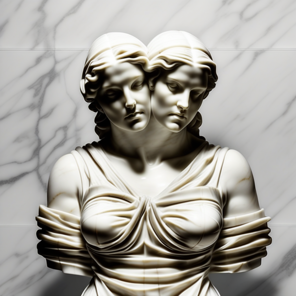 a generated image of a greek style statue with two heads